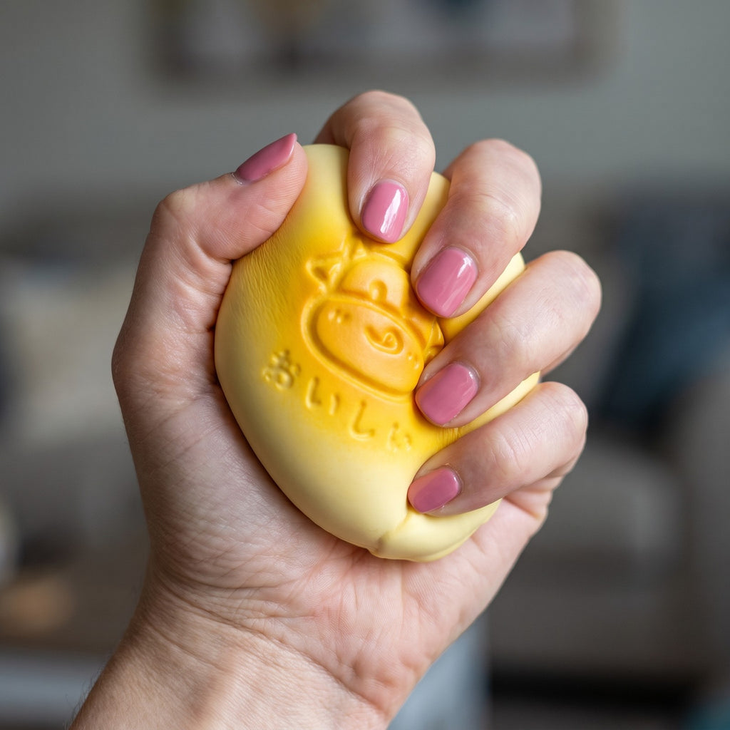 Squishy Pain au Lait Jaune pressé dans la main