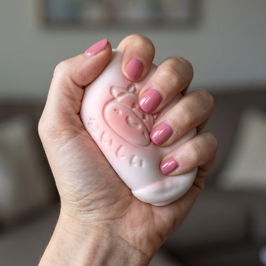 Squishy Pain au Lait Violet pressé dans la main