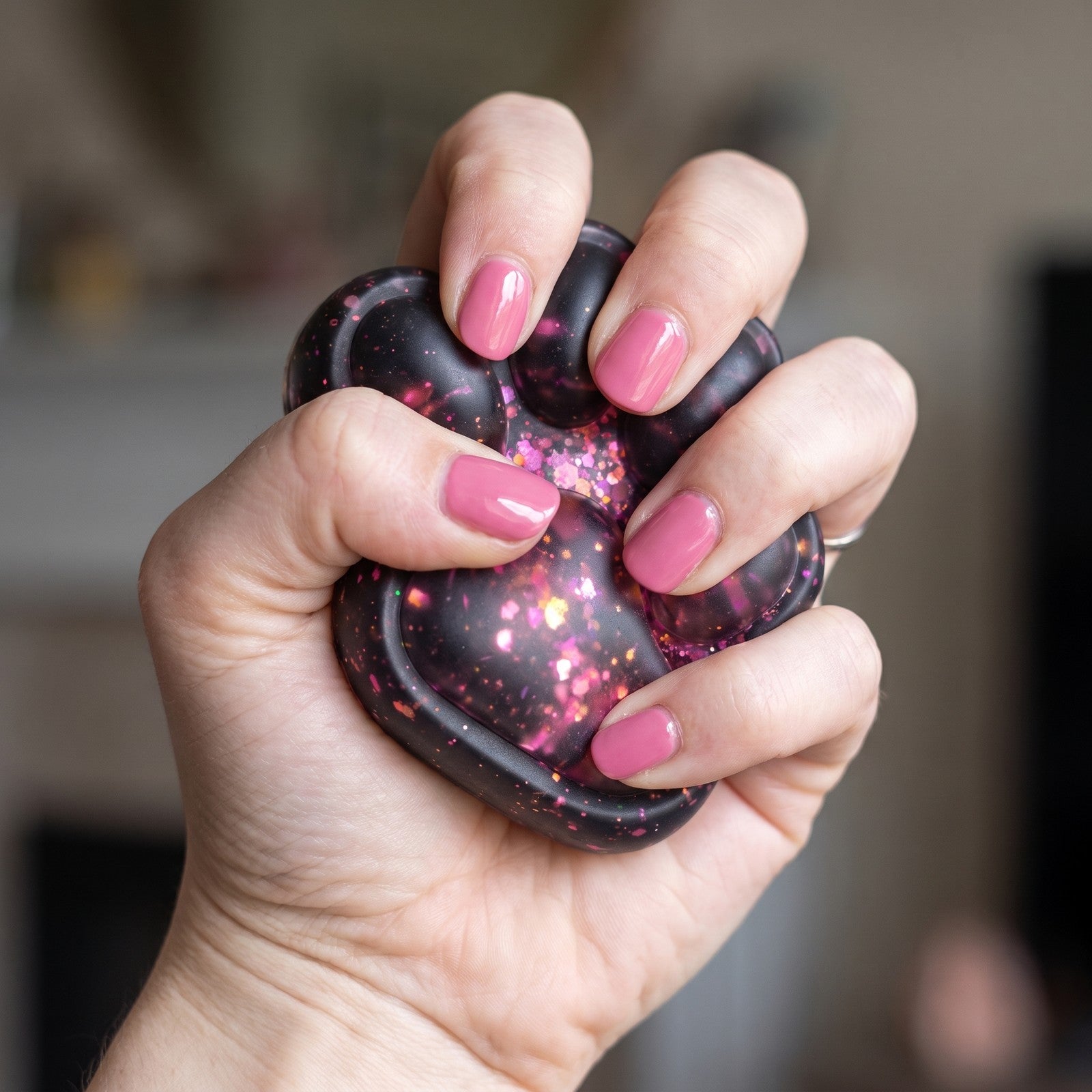 Squishy Patte de Chat Noir et Rose pressée dans la main