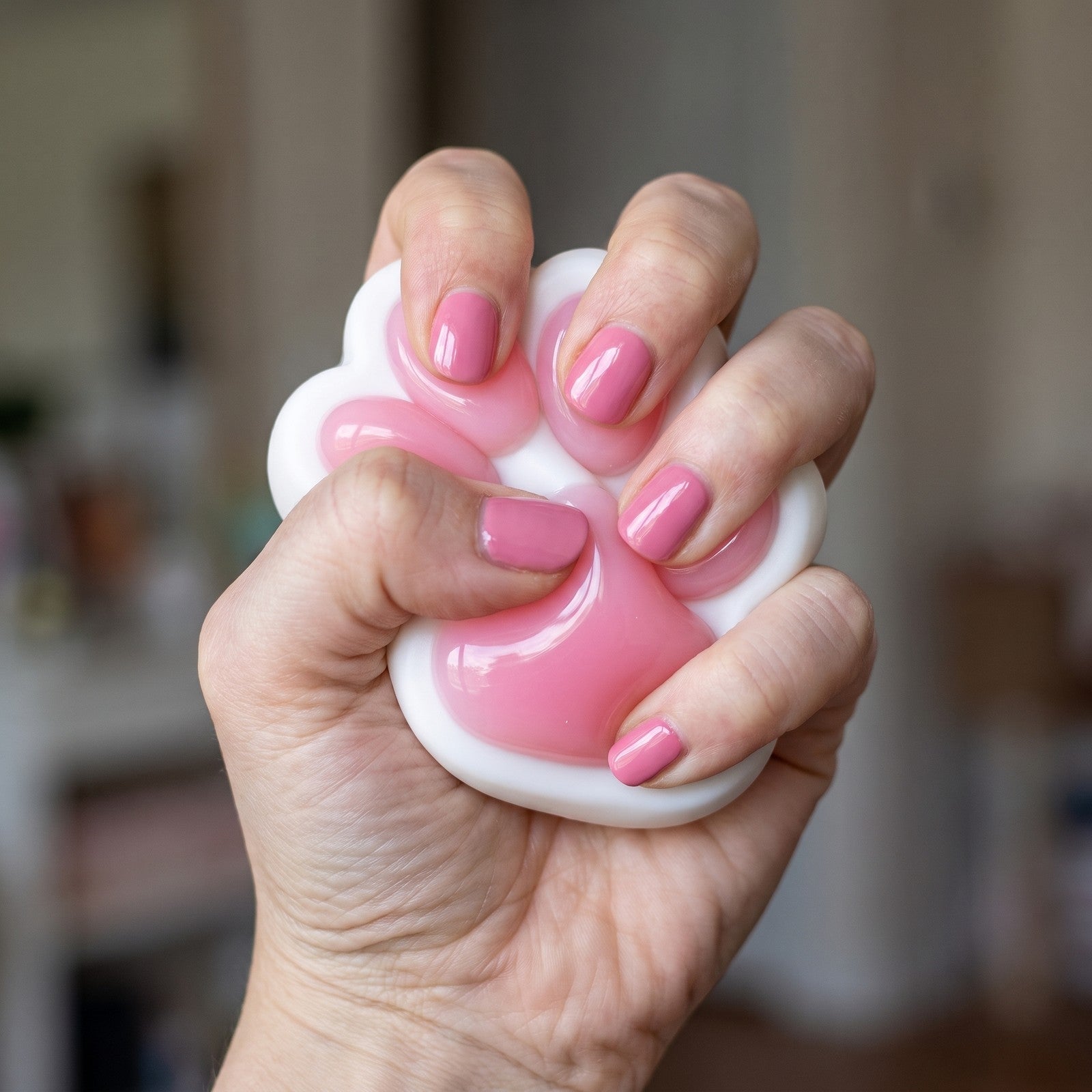 Squishy Patte de Chat Rouge pressée dans la main